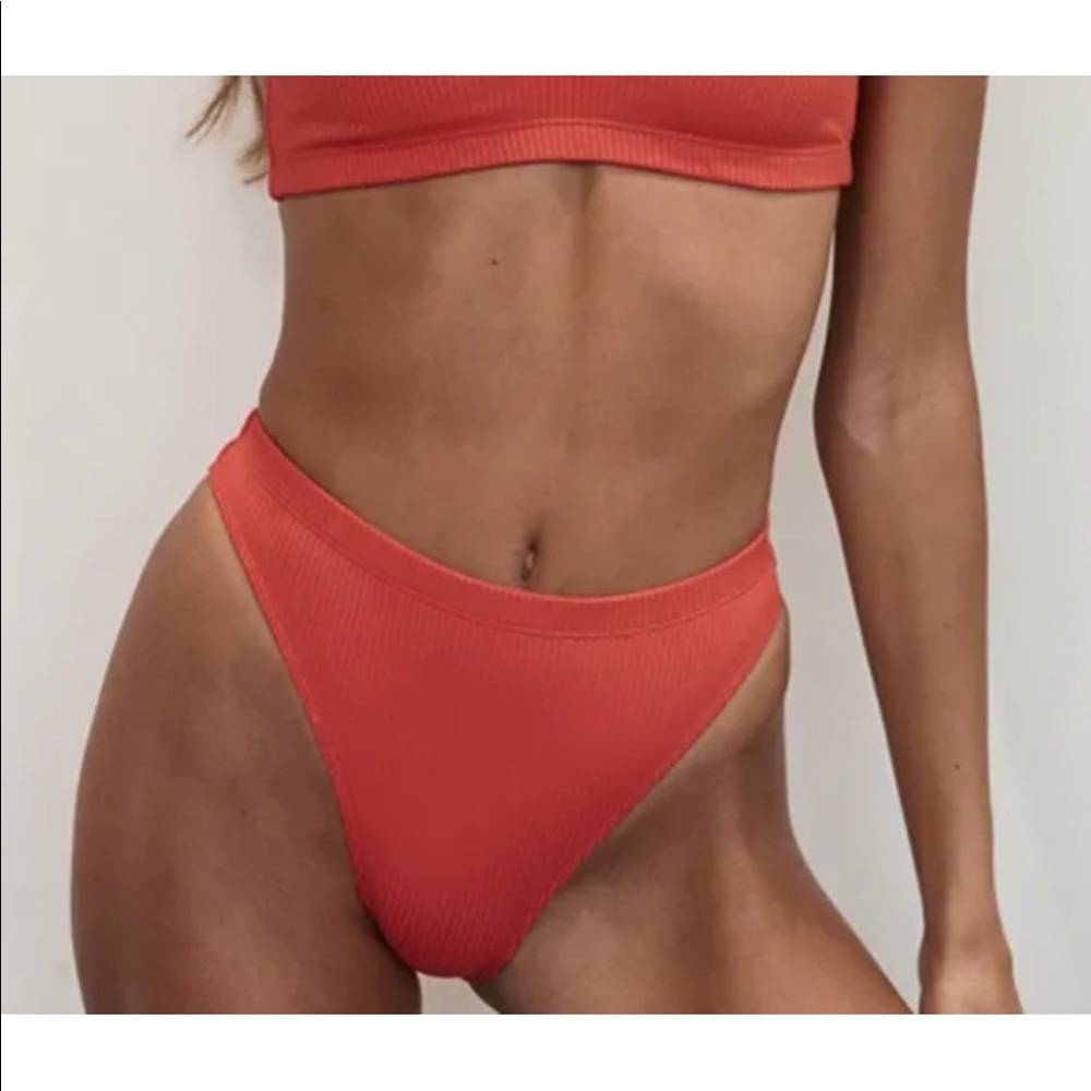 LA Hearts By Pacsun Red Ribbed High Waist Bikini Bottoms XS